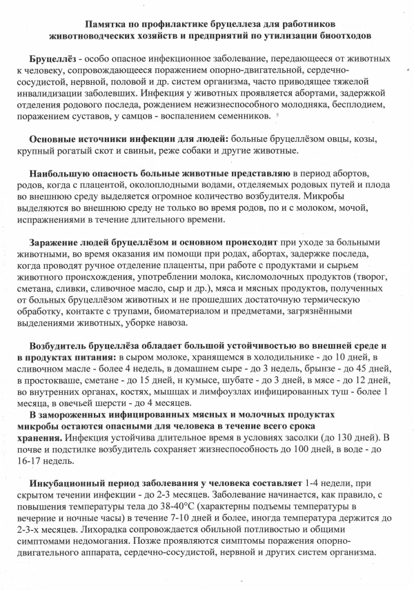 Памятка по бруцелезу